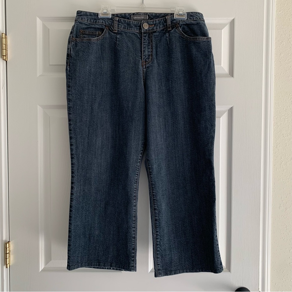 Venezia Women's Dark Blue Straight Cropped Jeans Wide Leg Preppy - Picture 1 of 9